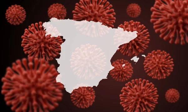 Spagna mappa su uno sfondo di microbi virali scientifici. Rendering 3D — Foto Stock