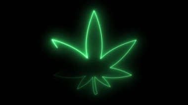 Neon marihuana kenevir yaprağı siyah arka planda. 3d Hazırlama
