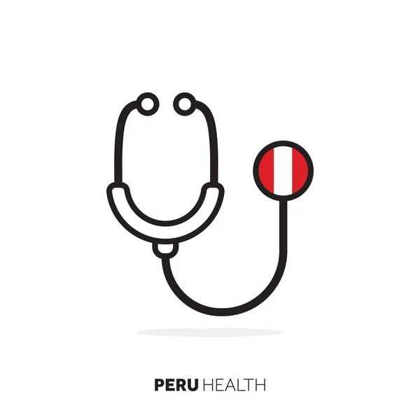 Conceito de saúde no Peru. Estetoscópio médico com bandeira do país — Vetor de Stock