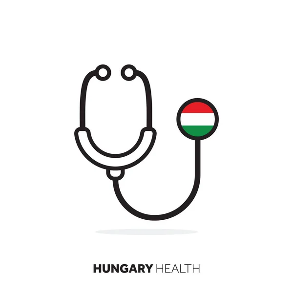 Magyarország egészségügyi koncepciója. Orvosi sztetoszkóp ország zászlóval — Stock Vector