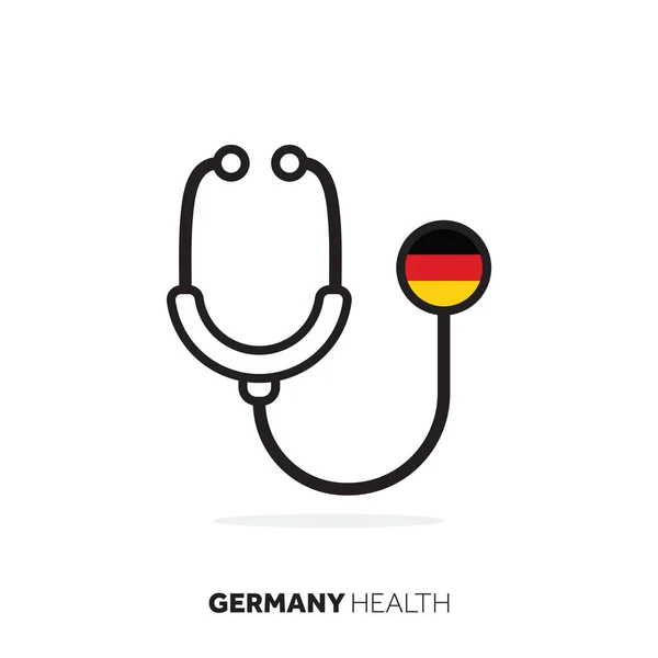 Germania concetto sanitario. Stetoscopio medico con bandiera nazionale — Vettoriale Stock