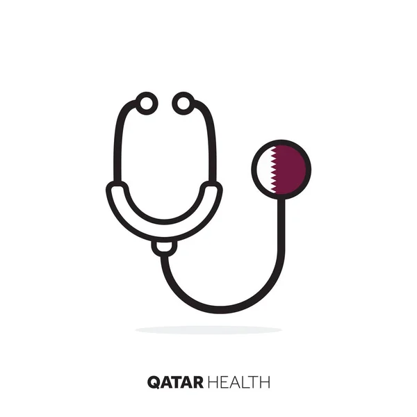 Conceito de saúde do Qatar. Estetoscópio médico com bandeira do país — Vetor de Stock