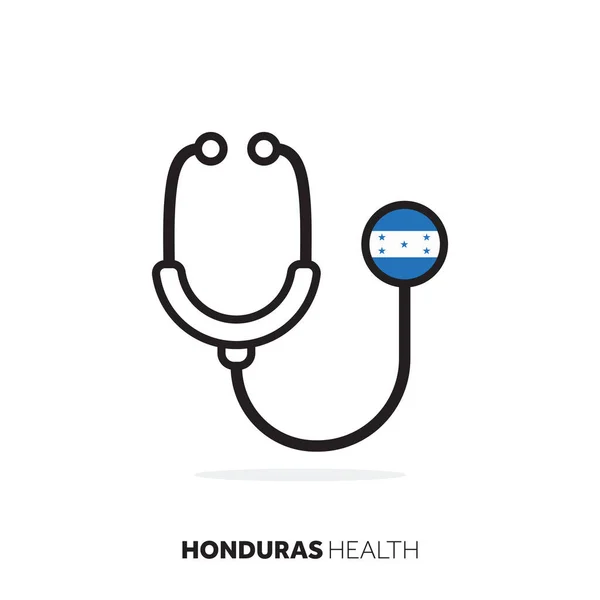 Conceito de saúde Honduras. Estetoscópio médico com bandeira do país — Vetor de Stock