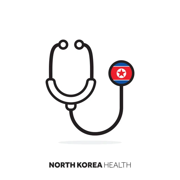North Korea healthcare concept. Medical stethoscope with country flag — Stock Vector
