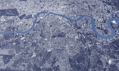 Londra şehir haritası 3D görüntüleme. Hava uydu görüntüsü.