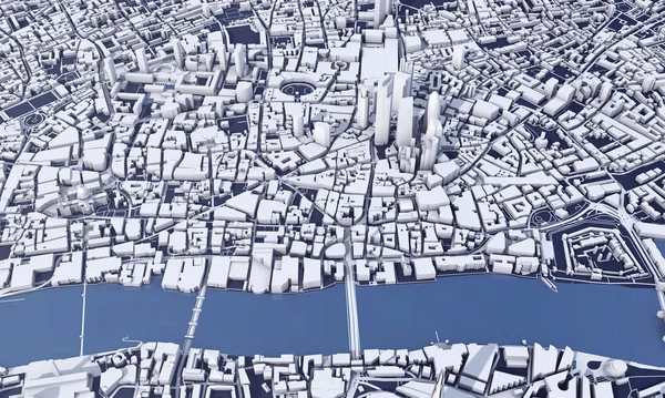 London Stadtplan 3D Rendering. Satellitenbild aus der Luft. — Stockfoto