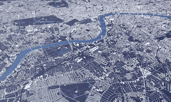 Plan de la ville de Londres 3D Rendu. Vue aérienne par satellite . — Photo