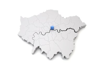 Londra şehrinin mavi rengini gösteren daha büyük bir harita. 3d Hazırlama