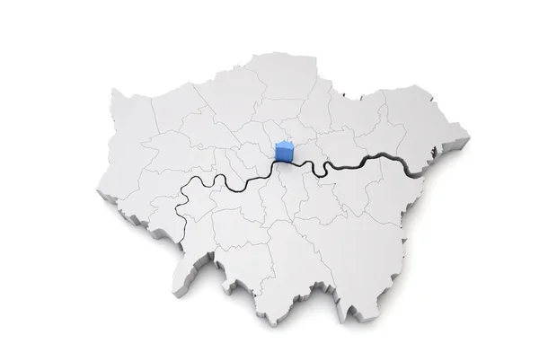 Grotere kaart van Londen met City of London in blauw. 3d Rendering — Stockfoto