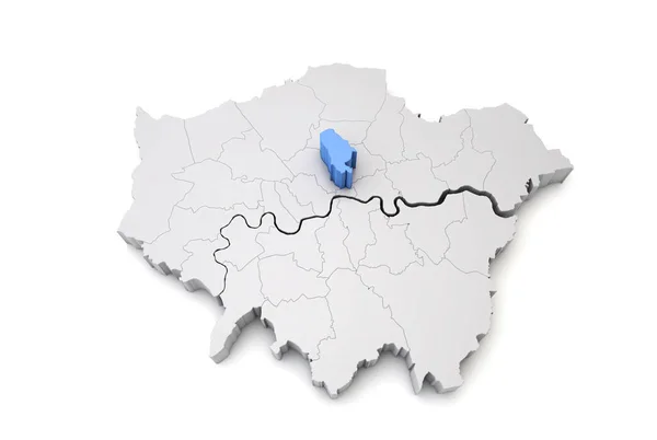 Mapa da Grande Londres mostrando Islington borough em azul. Renderização 3D — Fotografia de Stock
