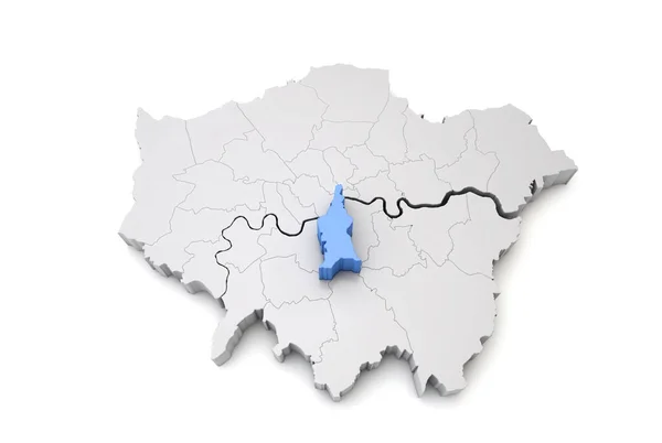 Carte du Grand Londres montrant Lambeth borough en bleu. Rendu 3D — Photo