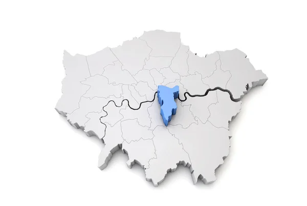 Carte du Grand Londres montrant Southwark borough en bleu. Rendu 3D — Photo