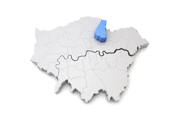 Карта Большого Лондона, показывающая район Уолтем Форест в голубом. 3D рендеринг — стоковое фото