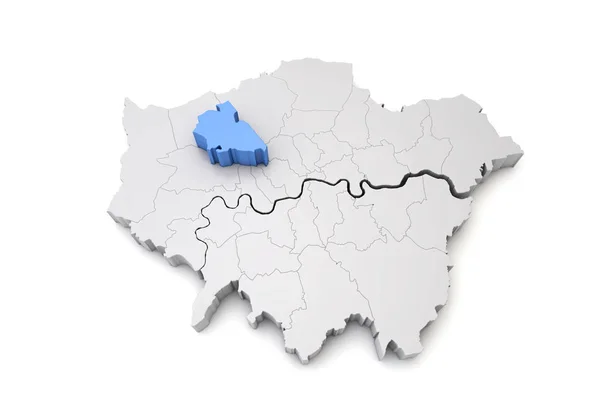 Greater London map showing Brent borough in blue. 3D Rendering — Stock Photo, Image