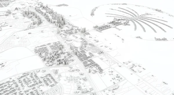 Stadskarta över Dubai 3d Rendering. Satellitvy från luften. — Stockfoto