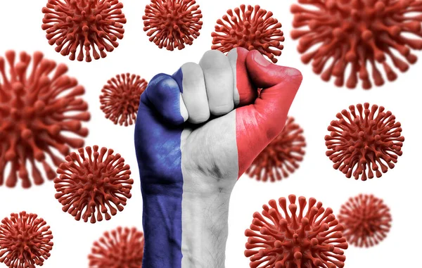 Le poing du drapeau français lutte contre la coronavie — Photo