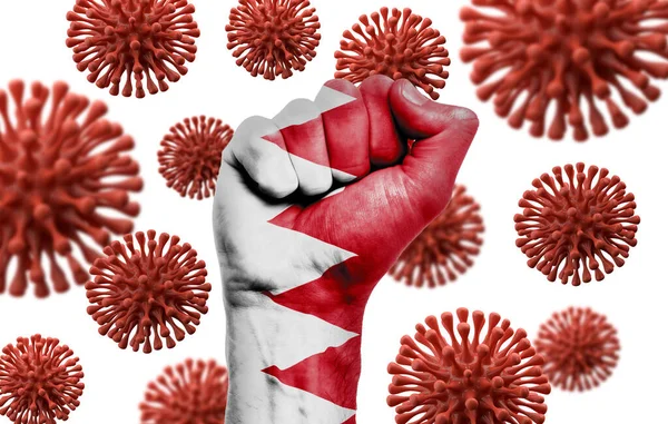 Bahrain flag fist fighting off coronavius disease — Stock Photo, Image