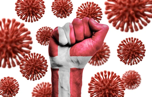 Dinamarca punho de bandeira lutando contra a doença de coronavius — Fotografia de Stock