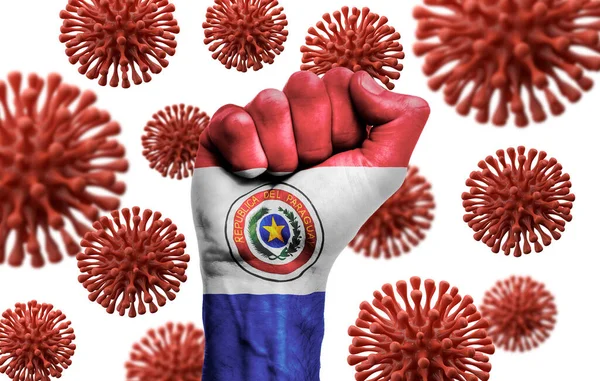 Paraguay flag fist fighting off coronavius disease — Stock Photo, Image
