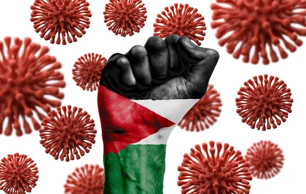 Puño de la bandera de Jordania luchando contra la enfermedad de coronavius — Foto de Stock