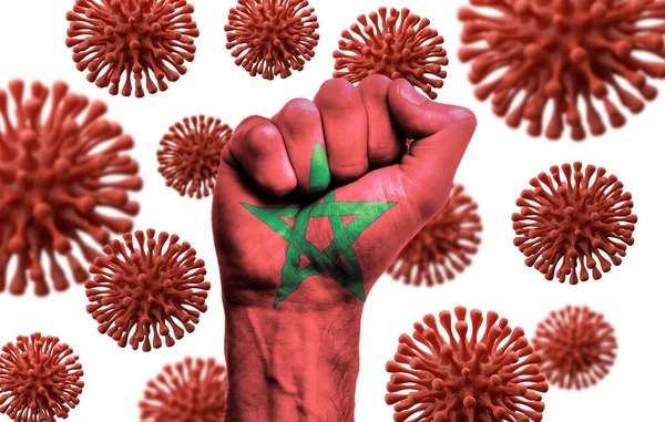 Morocco flag fist fighting off coronavius disease — Stock Photo, Image