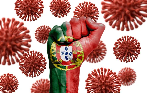 Португальский флаг, борющийся с коронавием — стоковое фото