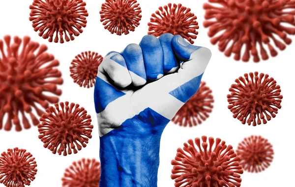 Scotland flag fist fighting off coronavius disease