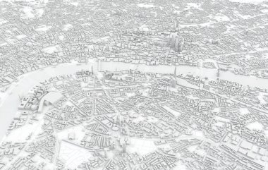 Londra şehir haritası 3D görüntüleme. Hava uydu görüntüsü.