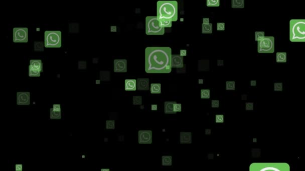 London, Storbritannien - 26 februari 2019: Whatsapp sociala medier logotyp flyga genom animation — Stockvideo