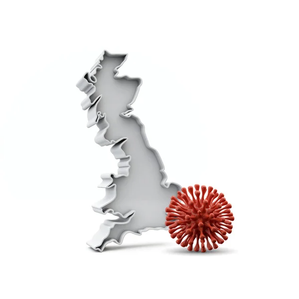 Mapa Wielkiej Brytanii z śmiertelnym wirusem korony. 3d Renderowanie — Zdjęcie stockowe