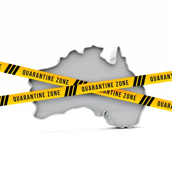 Australien-Karte mit gelbem Quarantäne-Warnband. 3d Render — Stockfoto