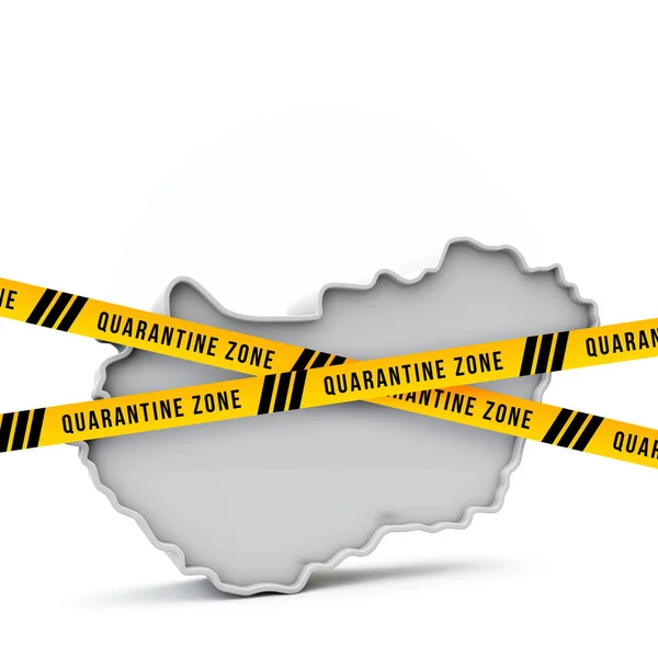 Hungary map with yellow quarantine warning security tape. 3D Render
