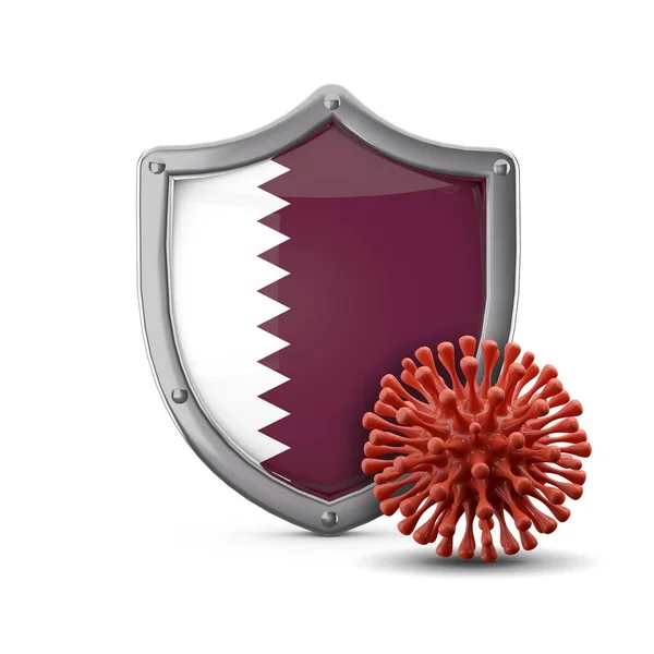 카타르는 바이러스 박테리아에 대한 방어를 위해 깃발을 그린다. 3D 렌더링 — 스톡 사진