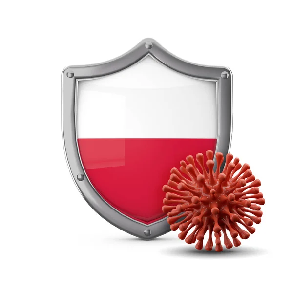 Polonia proteger la bandera contra una bacteria del virus. Renderizado 3D —  Fotos de Stock