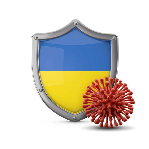 Ukraine Flagge Schild Schutz vor einem Virus Bakterien. 3d Render — Stockfoto
