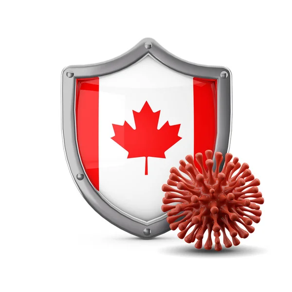 Canada flag shield protection against a virus bacteria. 3D Render — Stock Photo, Image