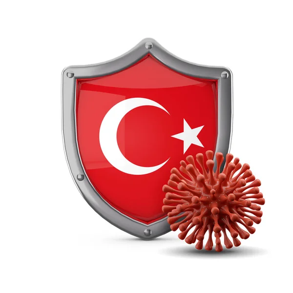 Turkiet flagga sköld skydd mot virus bakterier. 3d Uppsägning — Stockfoto