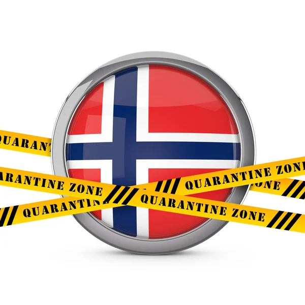 Bandera de Noruega con cinta de advertencia de cuarentena amarilla. Renderizado 3D — Foto de Stock