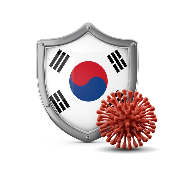 한국, 바이러스에 대한 방어 깃발 방어. 3D 렌더링 — 스톡 사진