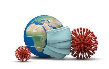 Afrika kıtası koruyucu bir maskeyle kaplı. Coronavirüs salgını. 3d Hazırlama