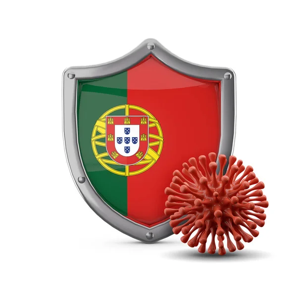 Portugal flagga sköld skydd mot virus bakterier. 3d Uppsägning — Stockfoto