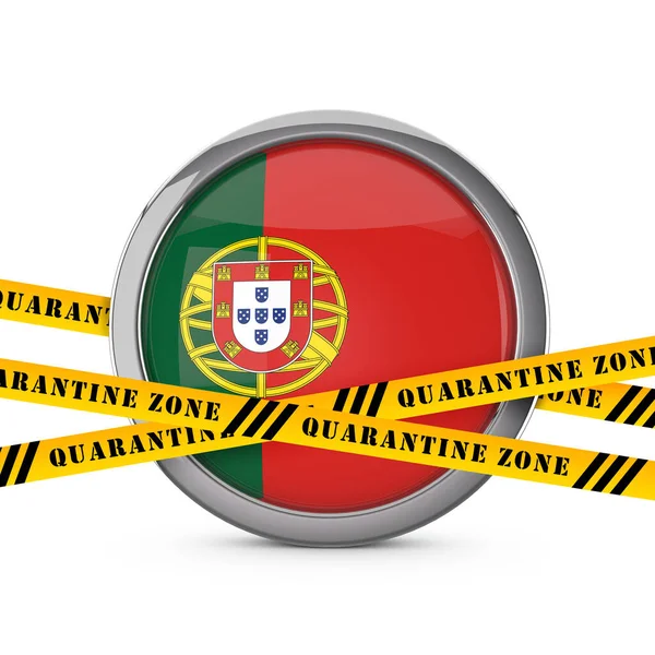 Portugalská vlajka se žlutou bezpečnostní páskou v karanténě. 3D vykreslení — Stock fotografie