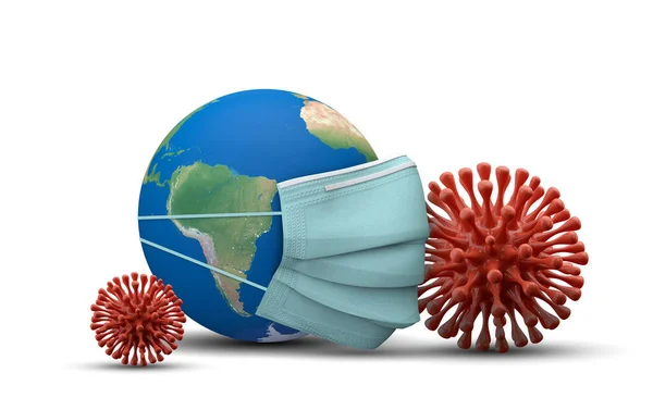 South America covered with a protective mask. Coronavirus outbreak. 3D Render — Stock Photo, Image