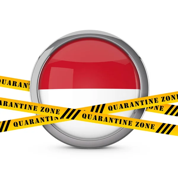 Індонезія прапорець з жовтим карантинним попередженням про безпеку стрічки. 3d Render — стокове фото
