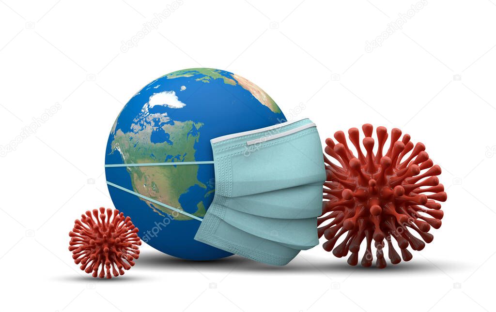 North America covered with a protective mask. Coronavirus outbreak. 3D Render