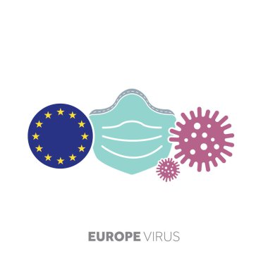 Yüz maskesi ve virüs mikrobu ile Avrupa Coronavirüs salgını kavramı