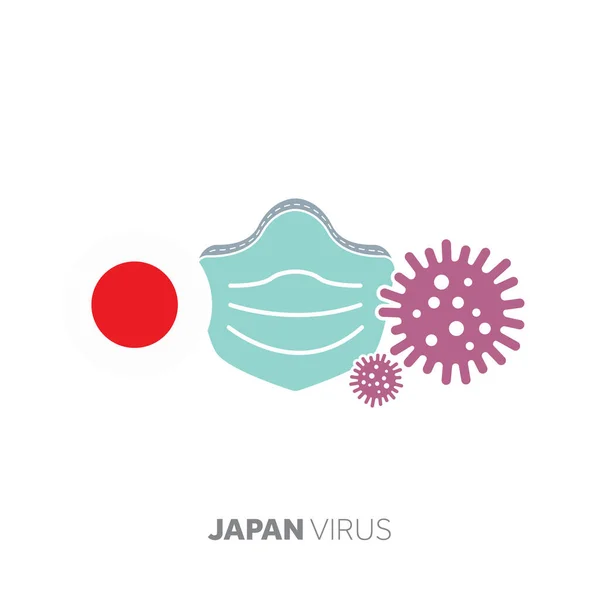 Японская концепция коронавируса с маской для лица и вирусным микробом — стоковый вектор