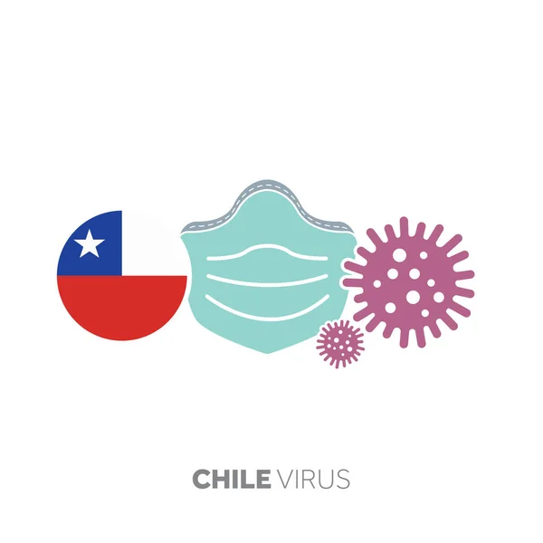 Cile concetto di focolaio di coronavirus con maschera facciale e microbo virus — Vettoriale Stock