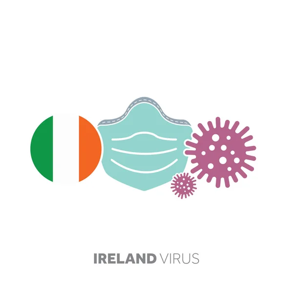 Концепция коронавируса Ирландии с маской для лица и вирусным микробом — стоковый вектор