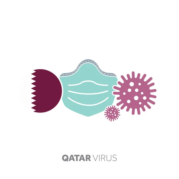 Концепция коронавируса Катара с маской для лица и вирусным микробом — стоковый вектор